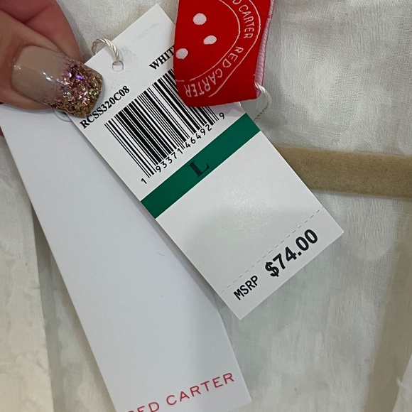 Carter Red Company DESIGNER White tie-front top shirt blouse Size L Large 10 12 - Picture 2 of 11